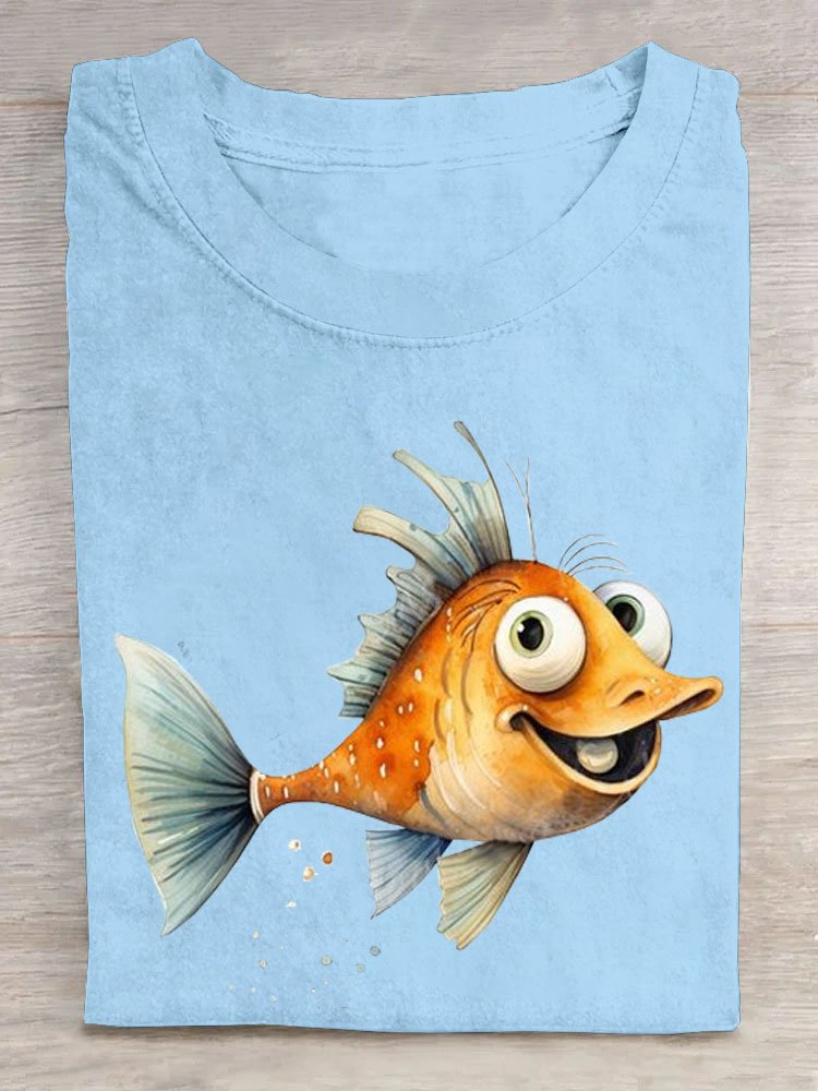 Fish print casual T-shirt